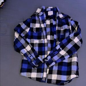 Blue and Black Plaid Flannel Shirt